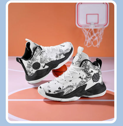 Fashion Basketball Shoes for Kids High-top Sneakers Children Casual Sports Shoes Ankle-protected Anti-slippery Gym Trainers Boys