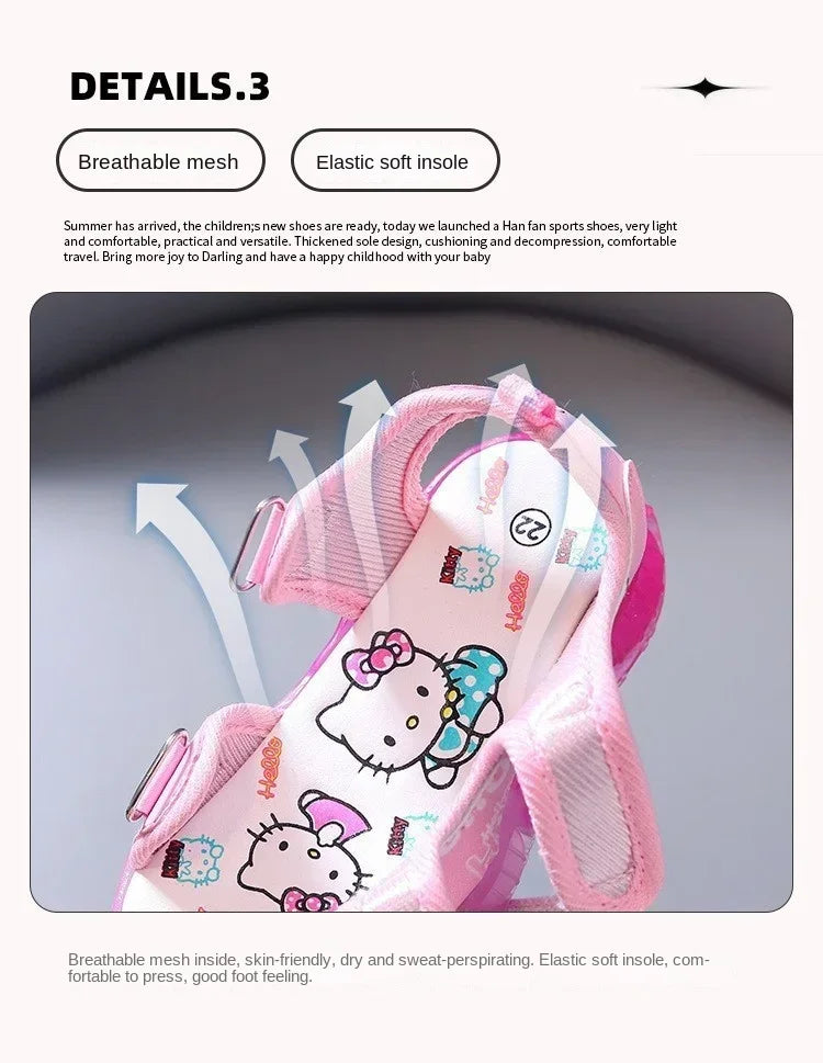 Summer New Baby Girls Led Light Sandals Cute Hello Kitty Children's Casual Shoes Anti-slip Kids Beach Shoes Outdoor Shoes