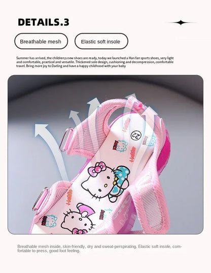 Summer New Baby Girls Led Light Sandals Cute Hello Kitty Children's Casual Shoes Anti-slip Kids Beach Shoes Outdoor Shoes
