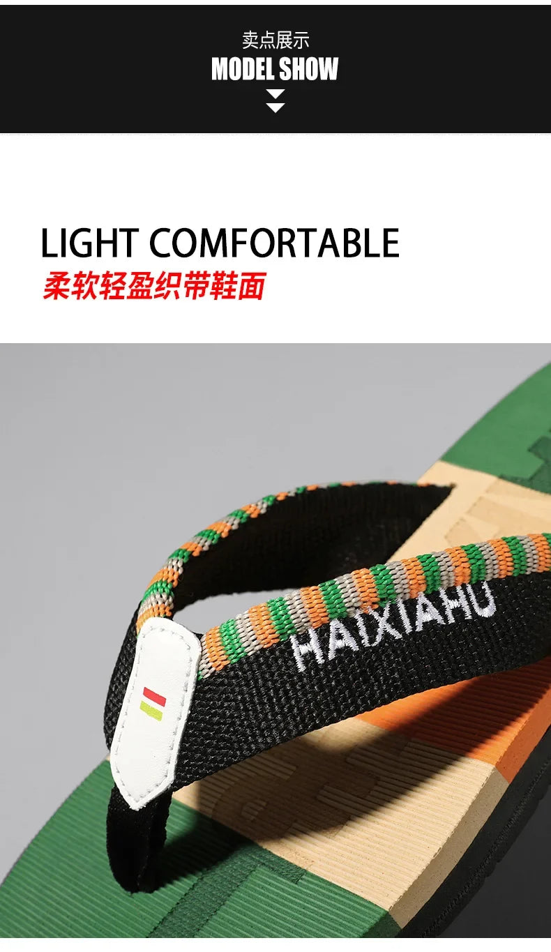 Men Slides Cloth Tape Woven Color Matching Stripe Wear-resistant Slippers (Available)