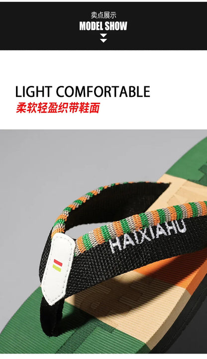Men Slides Cloth Tape Woven Color Matching Stripe Wear-resistant Slippers (Available)