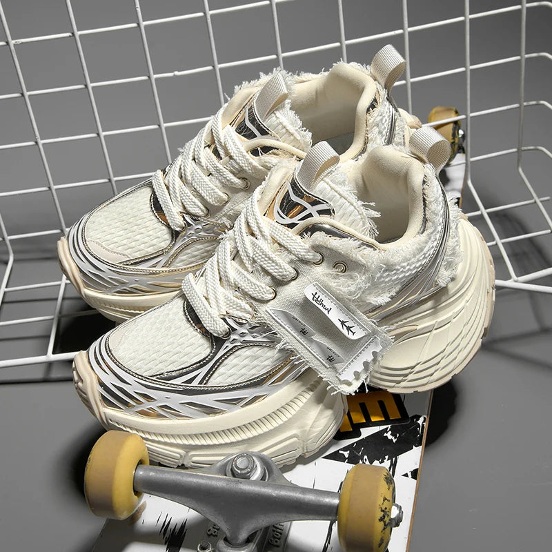 White Chunky Sneakers Women Summer Autumn Bling Rhinestones Shoes for Girls Thick Platform Footwear Size 36-44 Shoes for Men