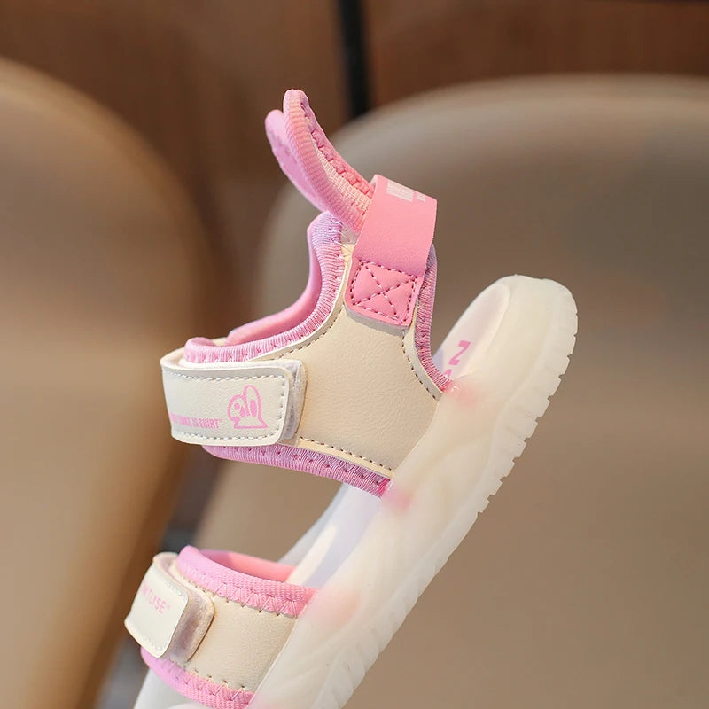 Children's Sandals 2-12 Years Old Cartoon Greenish Pink Soft Boys Girls Beach Shoes Casual Non-slip Kids Baby Sports Sandals