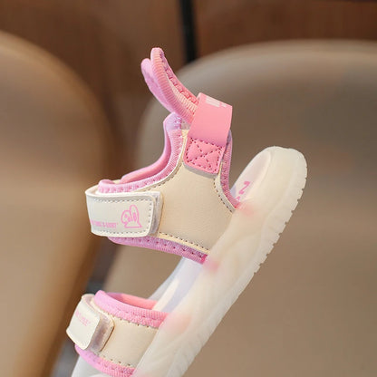 Children's Sandals 2-12 Years Old Cartoon Greenish Pink Soft Boys Girls Beach Shoes Casual Non-slip Kids Baby Sports Sandals