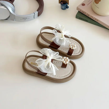 Summer Fashion Kids Platform Princess Shoes  Sandals Girls Rhinestone Straps Beach Shoes Soft Sole Ribbon Bow Versatile Sandals