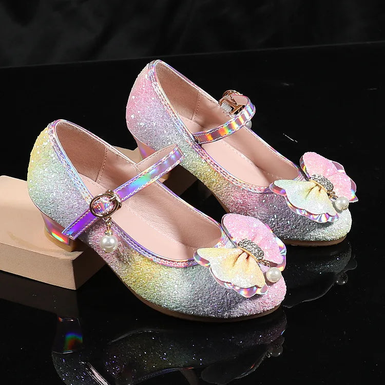 Girls High Heel Dress Shoes Children Princess Marijane Wedding Party High Heels Female  Bridesmaid Kid Show Single Leather Shoes
