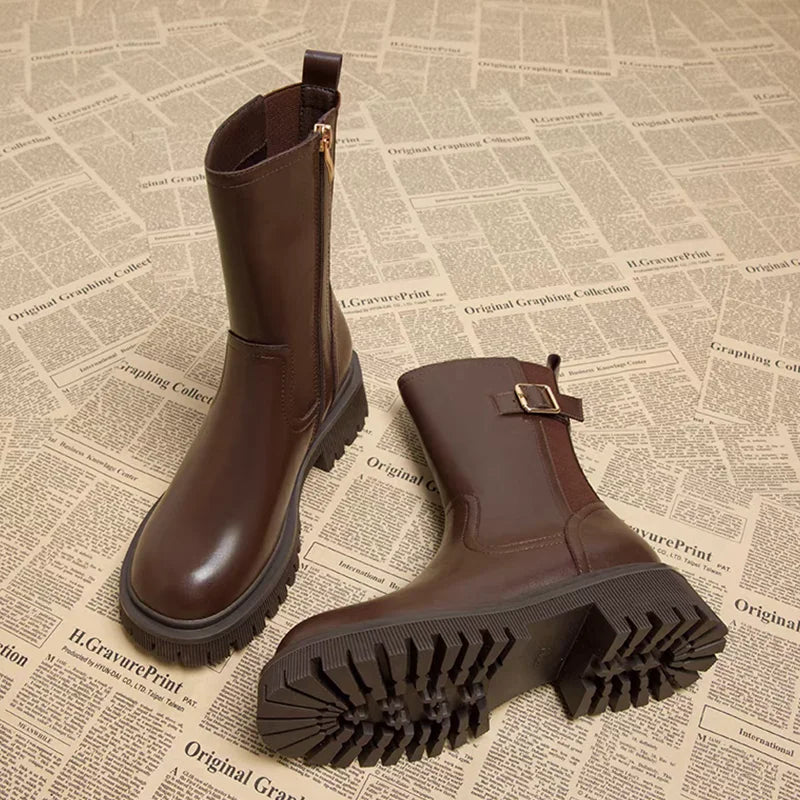 Women's Boots Designer Heeled Shoes Leather Retro Ankle Boots Fashion Goth Chelsea Boots New Walking Cozy Dress Mujer Botas