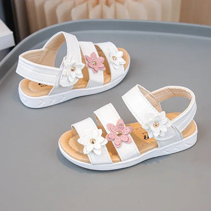 Children's Summer Sandals Sweet Chic Floral Sandals for Pretty Girls Fashion Princess Versatile Kids Wedding Party Flat Sandals