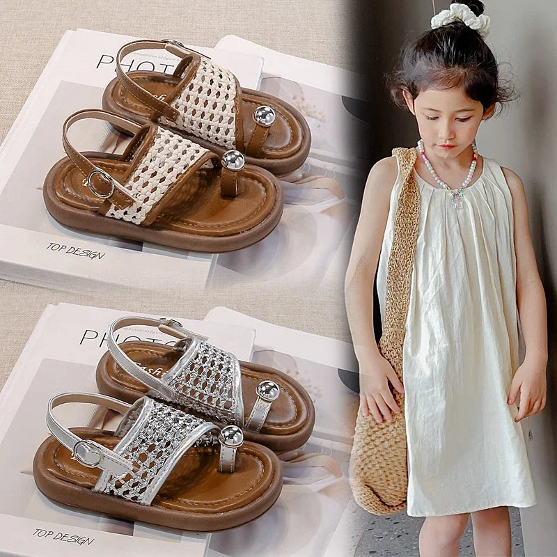 Summer New Little Kids Woven Sandals for Girls Anti-slippery Soft Sole Toddler Beach Shoes Boho Chic Princess Retro Girls