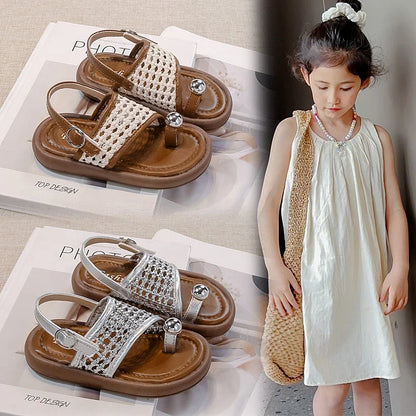 Summer New Little Kids Woven Sandals for Girls Anti-slippery Soft Sole Toddler Beach Shoes Boho Chic Princess Retro Girls