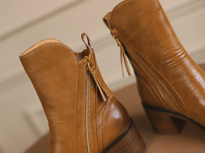Women's Boots Spring and Autumn New Chelsea Boots Thick Heel Brown Short Leather Shoes for Women High Heels platform shoes