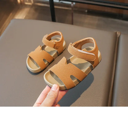 Boys Girls Sandals PU Suede Soft Beach Shoes For Children Casual Hook Loop Anti Slip Kids Sandals