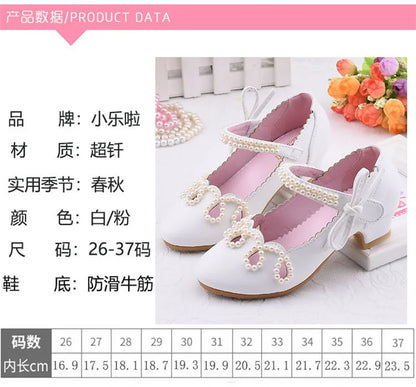 New Princess Kids High Heels Shoes Girls Wedding Dress Party Leather Shoes Children's White Shoes Performance Shoes for Students