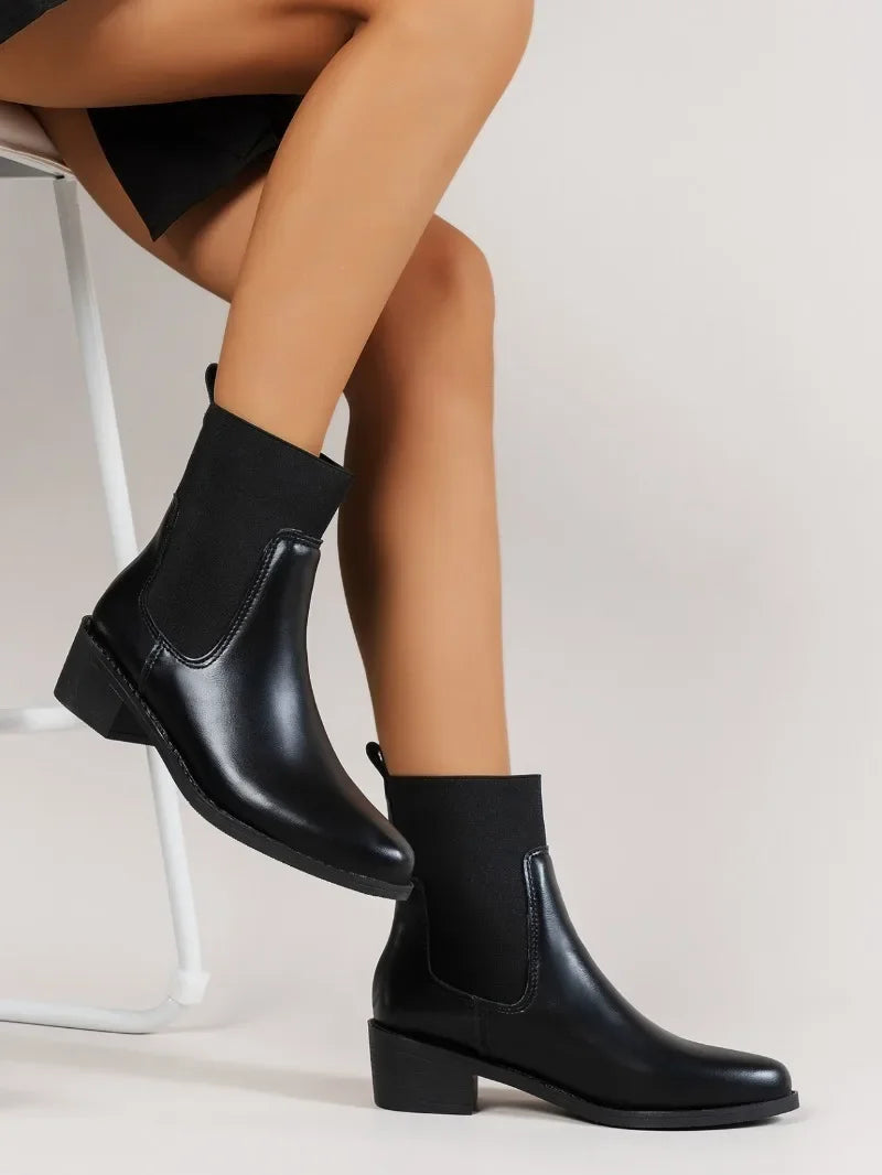 Fashion Boots Women's Short Boots New Style Thick Heel Chelsea Boots Women's Versatile Elastic Thin Boots Comfortable