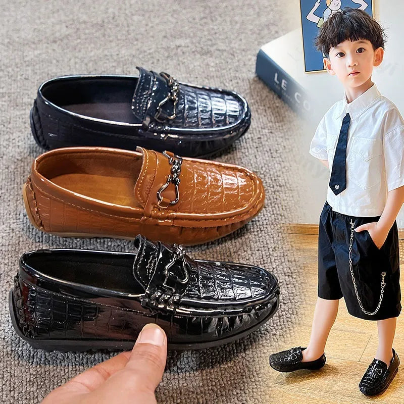 Children's Leather Shoe Boys Moccasins Non-slip Britain Style Round-toe Flat Shoes 2025 Autumn Fashion Casual Kids Loafers