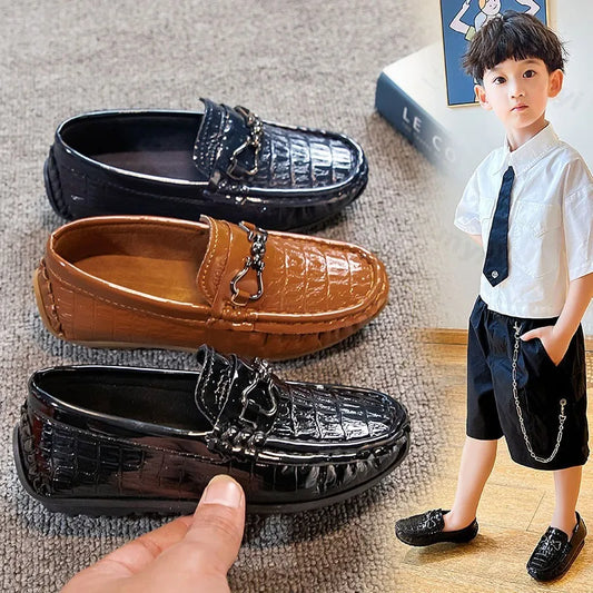 Children's Leather Shoe Boys Moccasins Non-slip Britain Style Round-toe Flat Shoes 2025 Autumn Fashion Casual Kids Loafers