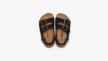 Boys Summer Soft Soled Cork Sandals Children One Line Herringbone Slippers Girl Beach Breathable Double Ring Buckle Casual Shoes