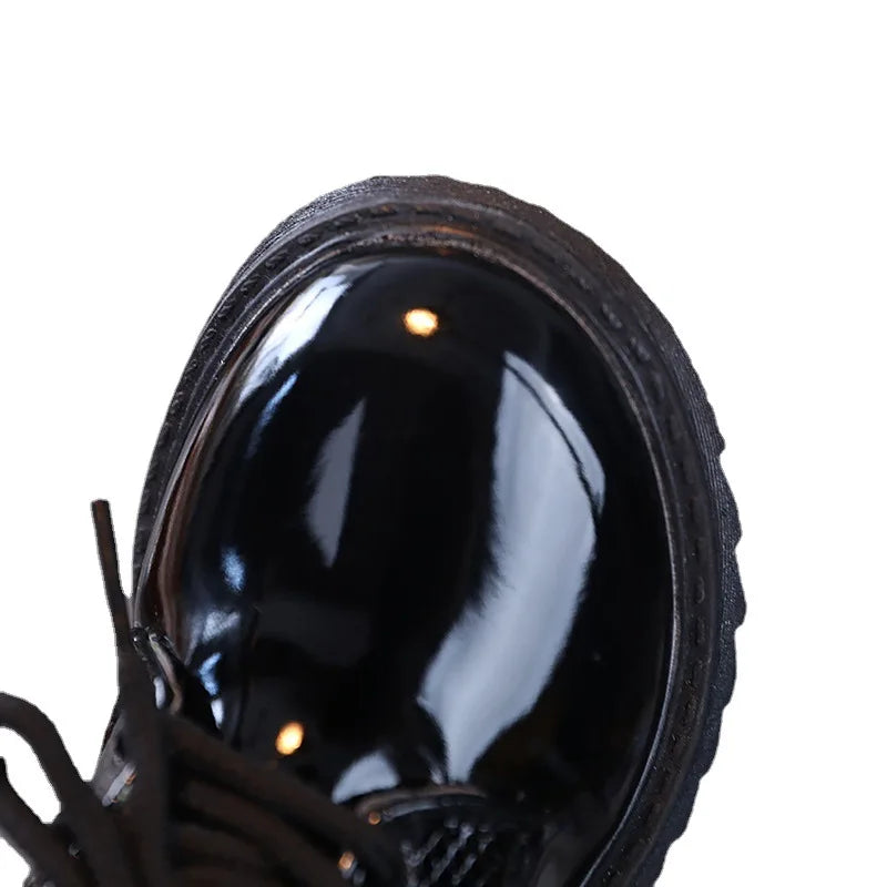 Spring Autumn Kids Shoes Solid Black Children's Fashion Casual Kids Shiny PU Little Boy Leather Shoes Toddler Lace-up Mary Janes