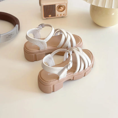 Girls Sandals 3-18 Years Old Beige Open-toe Woven Kids Beach Shoes Summer New Green Fashion Hundred Children's Sandals Shoes