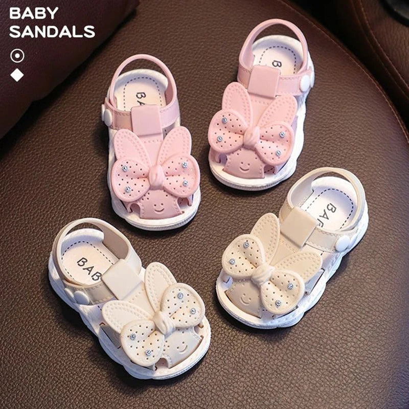 New Summer Cute Bow Rhinestone Baby Shoes For Girls Non-Slip Soft-Soled Children Toddler Kids Sandals With Covered Toes