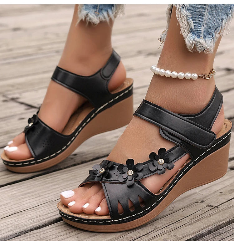 Women's Sandals New Wedges Heels Sandals For Summer Shoes Women Luxury Flower Sandalias Mujer Soft Heeled Summer Footwear
