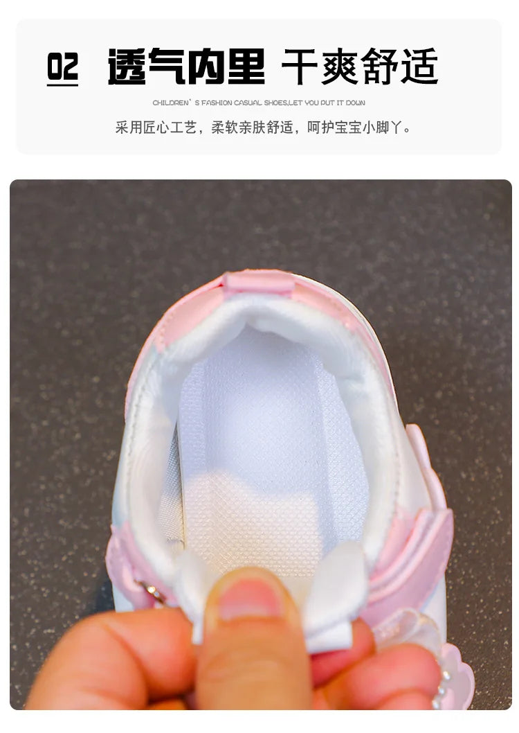 Girls Athletic Shoes Lightweight Princess Casual Sneakers Non Slip Soft Sole Toddler Kids School Tennis Fashion Shoes for Girls