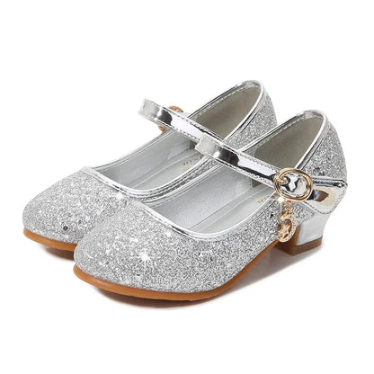 Girl High Heels Princess Shoes Halloween Cosplay Kids Shiny Party Dress Up Leather Shoe for School Uniform Wedding