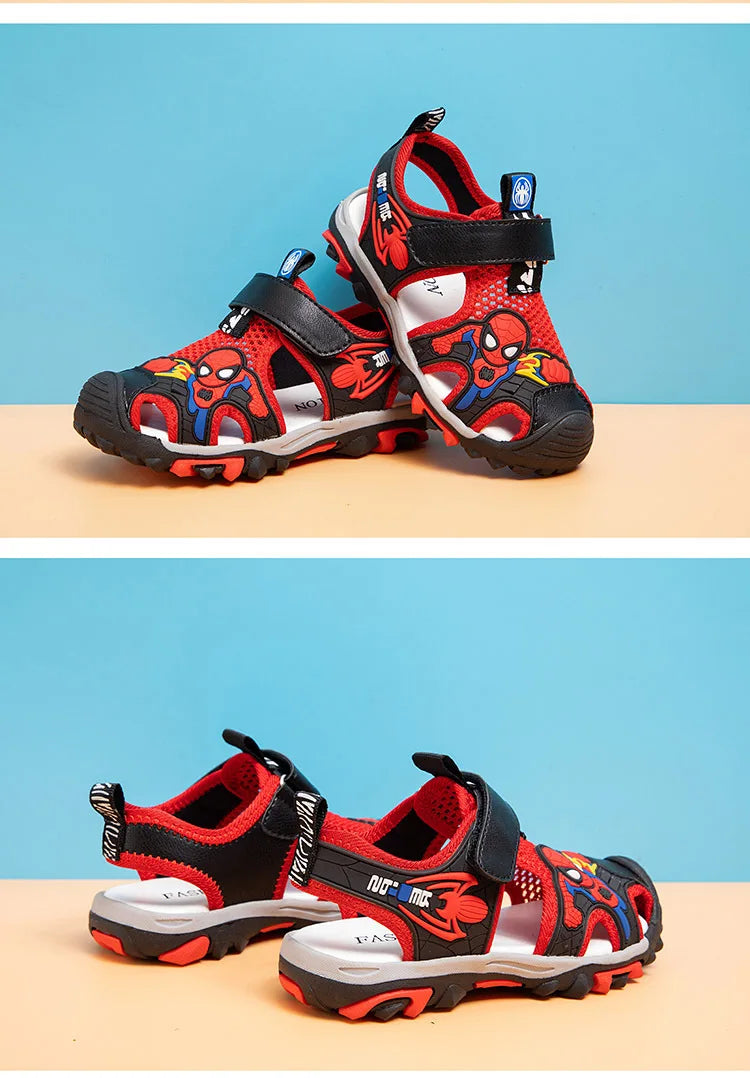 New Summer Kids Boys Sandals Closed Toe Cartoon Spiderman Shoes Orthopedic Sport Pu Leather Soft Baby Girls Beach Shoes Children