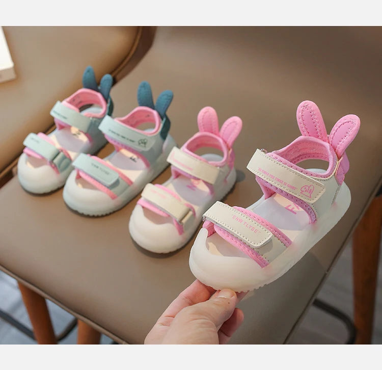 Children's Sandals 2-12 Years Old Cartoon Greenish Pink Soft Boys Girls Beach Shoes Casual Non-slip Kids Baby Sports Sandals