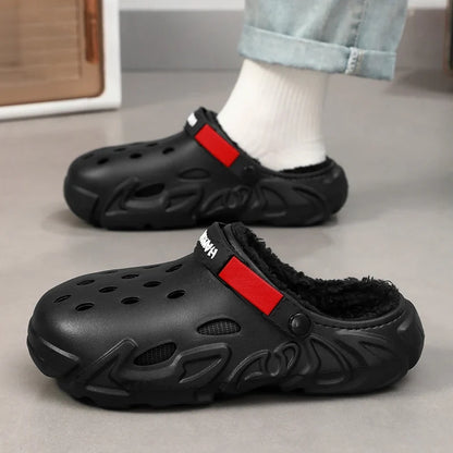 Winter Warm Home Slippers Men Waterproof Fur Clogs Slippers Garden Slippers Fuzzy Plush Slippers Bedroom Shoe For Indoor Outdoor (Available)