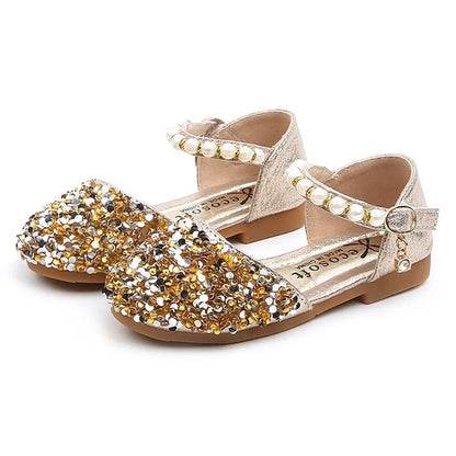 Princess Girls Party Dance Shoes Student Flats Children Pearl Sequin Sandals Kids Performance Grand Event