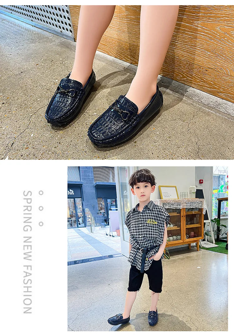 Children's Leather Shoe Boys Moccasins Non-slip Britain Style Round-toe Flat Shoes 2025 Autumn Fashion Casual Kids Loafers