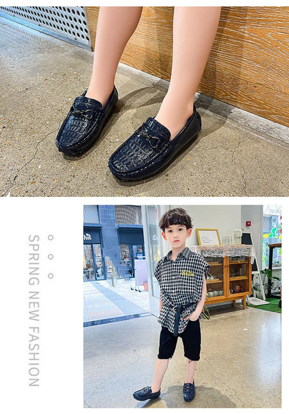 Children's Leather Shoe Boys Moccasins Non-slip Britain Style Round-toe Flat Shoes 2025 Autumn Fashion Casual Kids Loafers