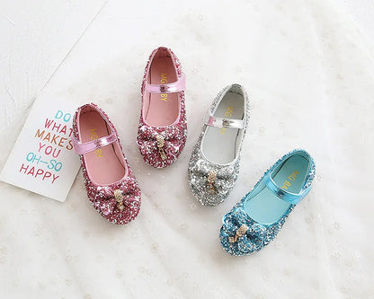 Party Dresses for Girl Spring Fashion Glitter Girl Shoe Water Diamond Princess Shoe Soft Sole Kid Shoes Bow Kid Leather Shoe