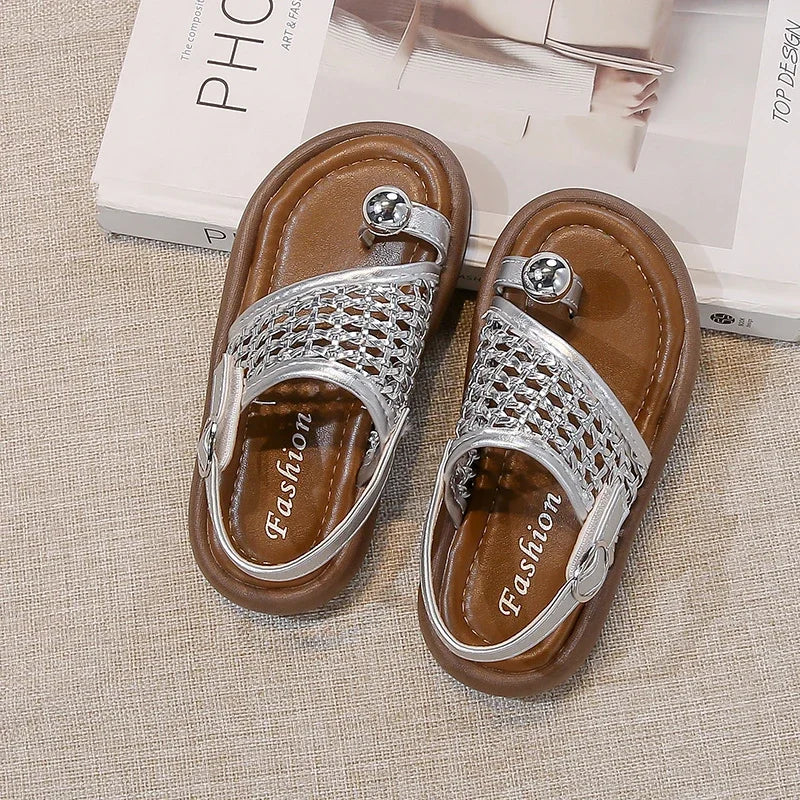 Summer New Little Kids Woven Sandals for Girls Anti-slippery Soft Sole Toddler Beach Shoes Boho Chic Princess Retro Girls