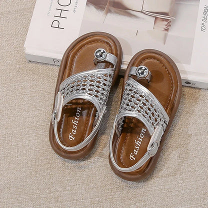 Summer New Little Kids Woven Sandals for Girls Anti-slippery Soft Sole Toddler Beach Shoes Boho Chic Princess Retro Girls