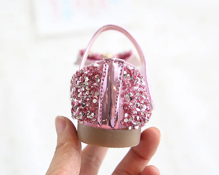 Party Dresses for Girl Spring Fashion Glitter Girl Shoe Water Diamond Princess Shoe Soft Sole Kid Shoes Bow Kid Leather Shoe