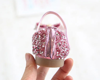 Party Dresses for Girl Spring Fashion Glitter Girl Shoe Water Diamond Princess Shoe Soft Sole Kid Shoes Bow Kid Leather Shoe