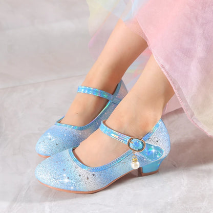 YUNICUS Girls High Heels Princess Shoes Students Children's Single Shoes Little Girl Performance Sequins Glitter Leather Shoes