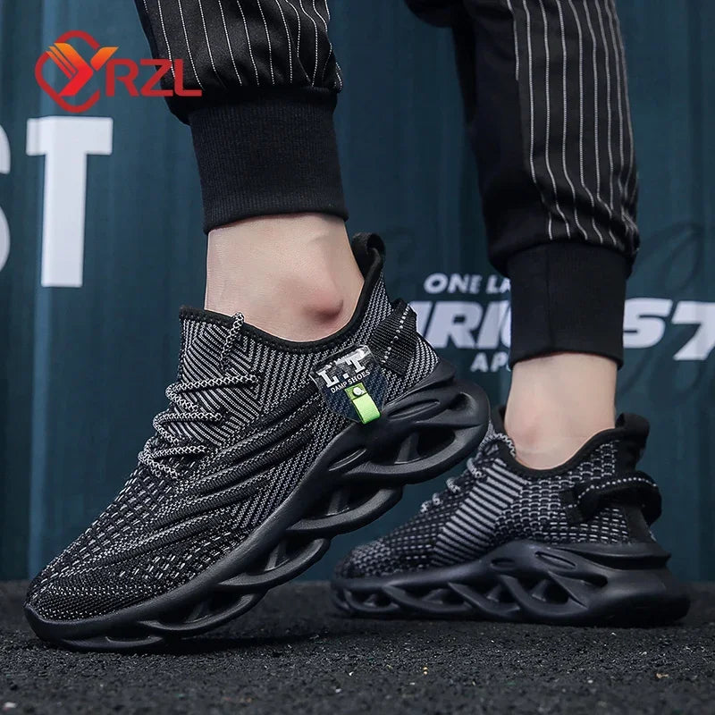 Men Sports Running Black Jogging Shoes Casual Sneakers Outdoor Breathable Mesh Women Light Shock-absorption Black Tennis