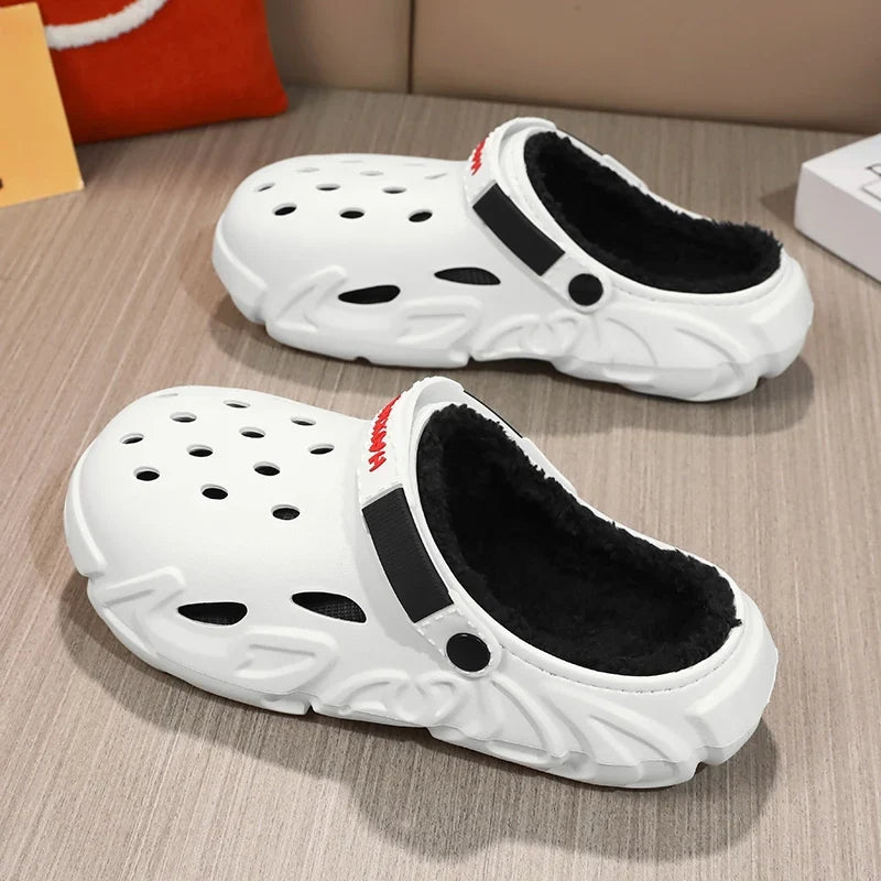 Winter Warm Home Slippers Men Waterproof Fur Clogs Slippers Garden Slippers Fuzzy Plush Slippers Bedroom Shoe For Indoor Outdoor (Available)