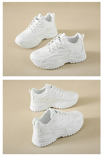 White Sneakers Women New Leather Chunky Sneakers Women's Sports Shoes Thick Tennis Vulcanized Shoes Basket Platform Shoes