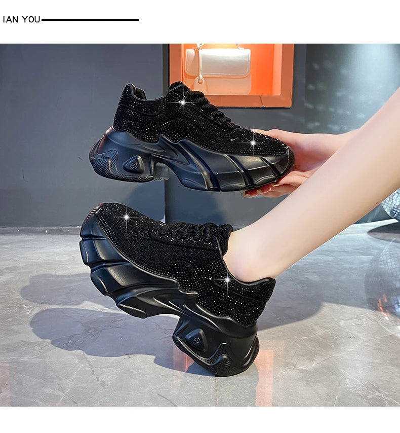 Shoes for Women New Shiny Rhinestone Women's Sneakers Shoes Autumn Korean Fashion Thick Sole Sports Shoes Zapatos De Mujer