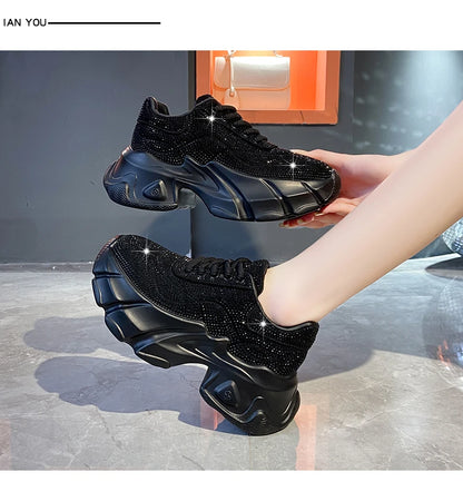 Shoes for Women New Shiny Rhinestone Women's Sneakers Shoes Autumn Korean Fashion Thick Sole Sports Shoes Zapatos De Mujer