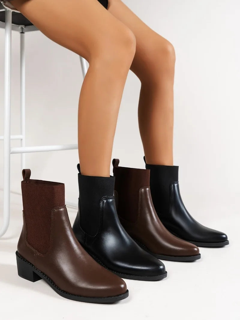 Fashion Boots Women's Short Boots New Style Thick Heel Chelsea Boots Women's Versatile Elastic Thin Boots Comfortable