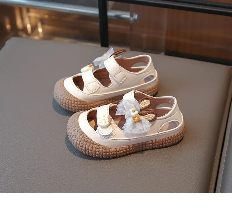 Kids Bow Summer Sweet Closed Toe Sandals Girls Princess Shoes Children Baby Kindergarten Non-slip Flats Shoes
