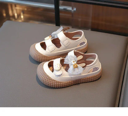Kids Bow Summer Sweet Closed Toe Sandals Girls Princess Shoes Children Baby Kindergarten Non-slip Flats Shoes