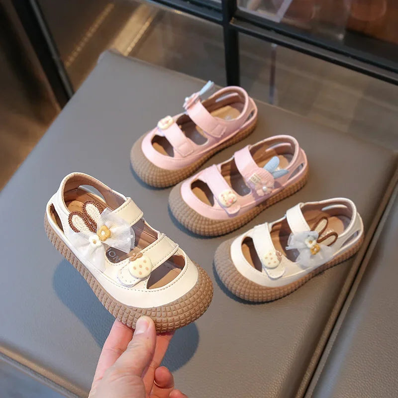 Kids Bow Summer Sweet Closed Toe Sandals Girls Princess Shoes Children Baby Kindergarten Non-slip Flats Shoes
