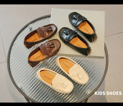 Children Moccasin Shoes Boys Flats Loafers Non-slip Tassels Cute Kids Casual Leather Shoes Soft Slip-on Pleated Solid Color 2023