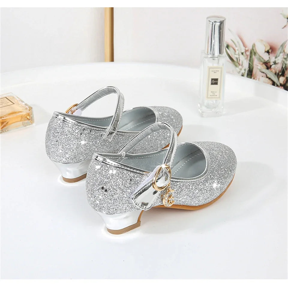 Girl High Heels Princess Shoes Halloween Cosplay Kids Shiny Party Dress Up Leather Shoe for School Uniform Wedding